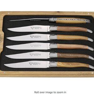 Laguiole en Aubrac Handcrafted 6-Piece Steak Knife Set with Mixed French Wood